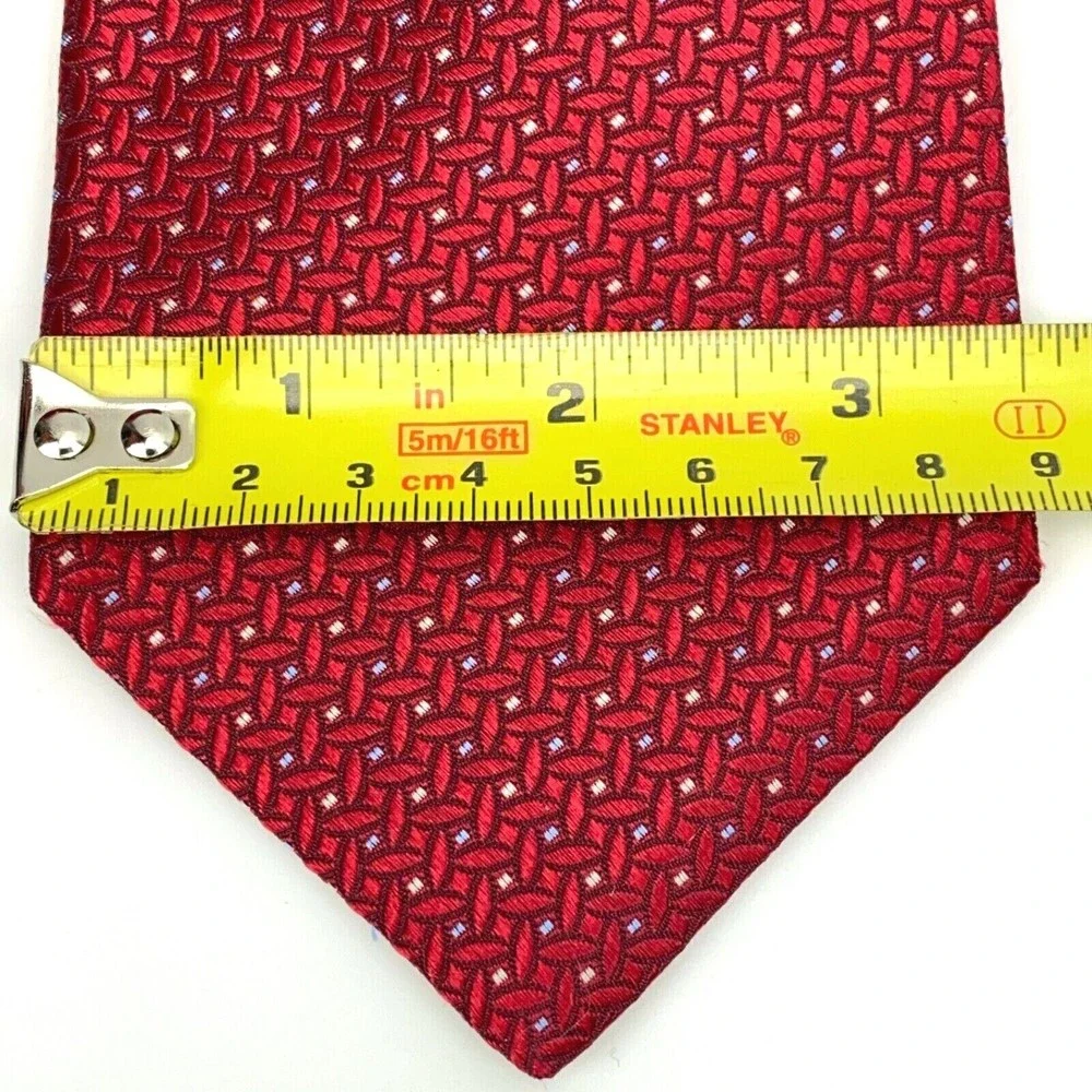 DANIEL CREMIEUX Tie Red 100% Silk Micro Squares Oval Geometric Men's Necktie 60